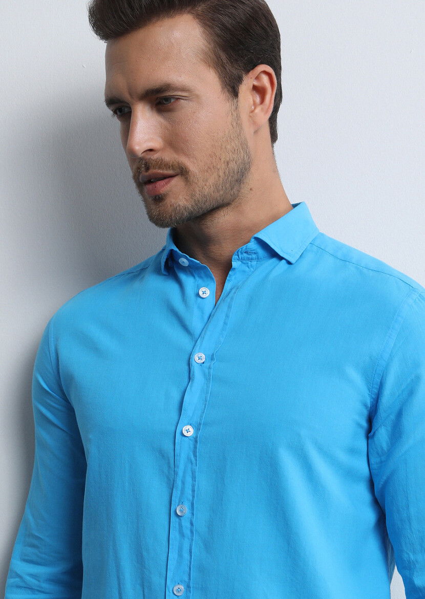 Turkuaz Regular Fit Dokuma Denim %100 Pamuk Gömlek 