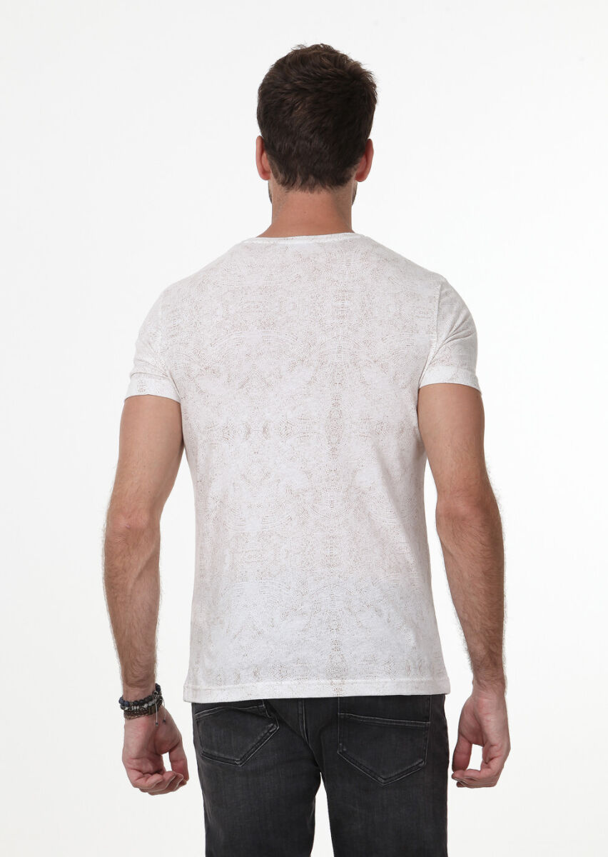 Turuncu Baskılı Pamuk Karışımlı T-Shirt - 4