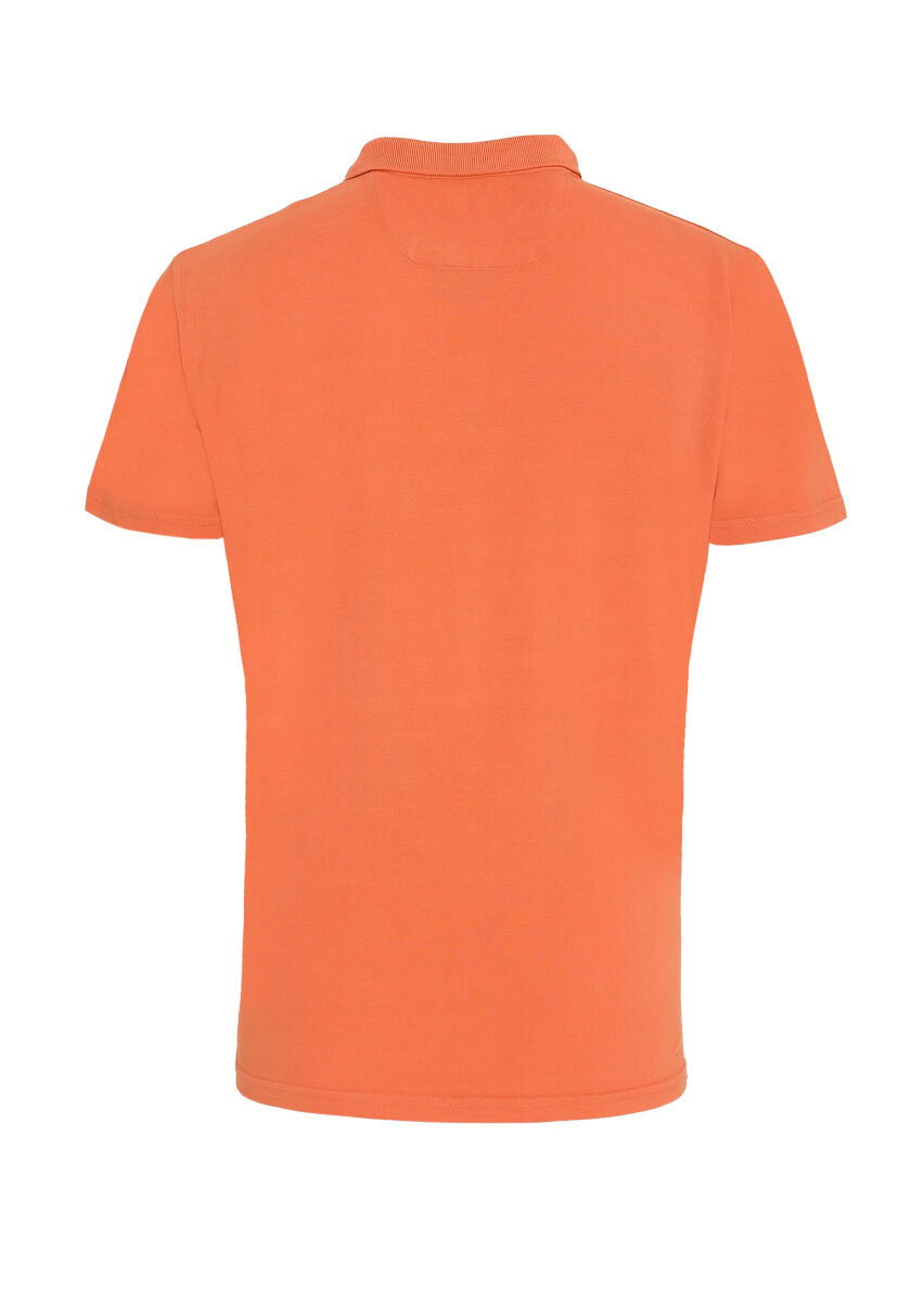 Turuncu Baskılı Polo Yaka %100 Pamuk T-Shirt - 3
