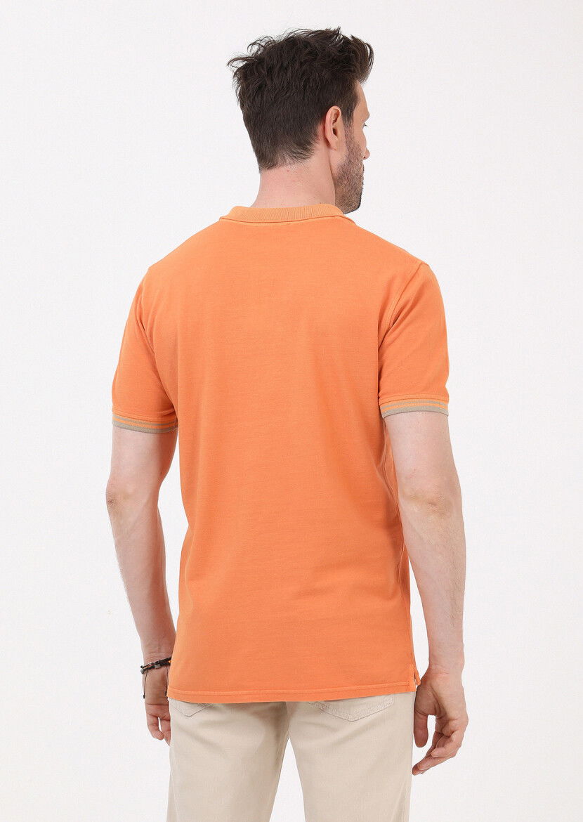 Turuncu Düz Polo Yaka %100 Pamuk T-Shirt - 6