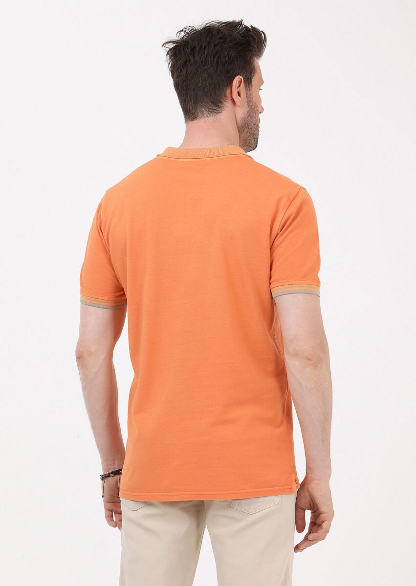 Turuncu Düz Polo Yaka %100 Pamuk T-Shirt - 6