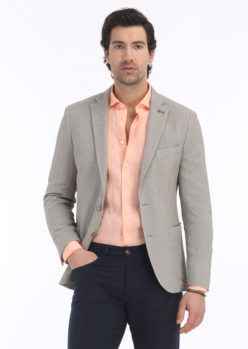 Turuncu Düz Regular Fit Dokuma Casual %100 Keten Gömlek - 4