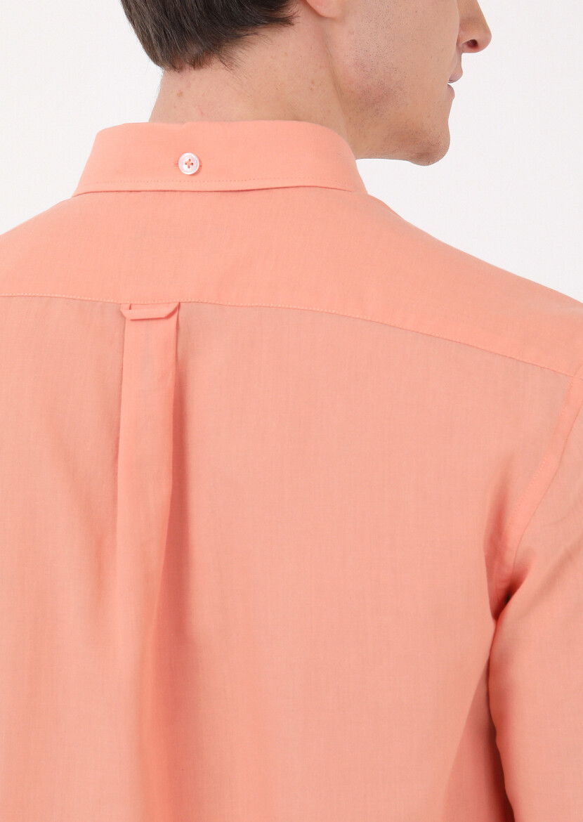 Turuncu Düz Regular Fit Dokuma Casual %100 Pamuk Gömlek - 4