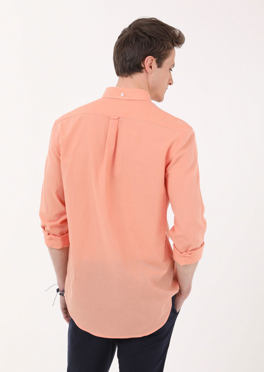 Turuncu Düz Regular Fit Dokuma Casual %100 Pamuk Gömlek - 5