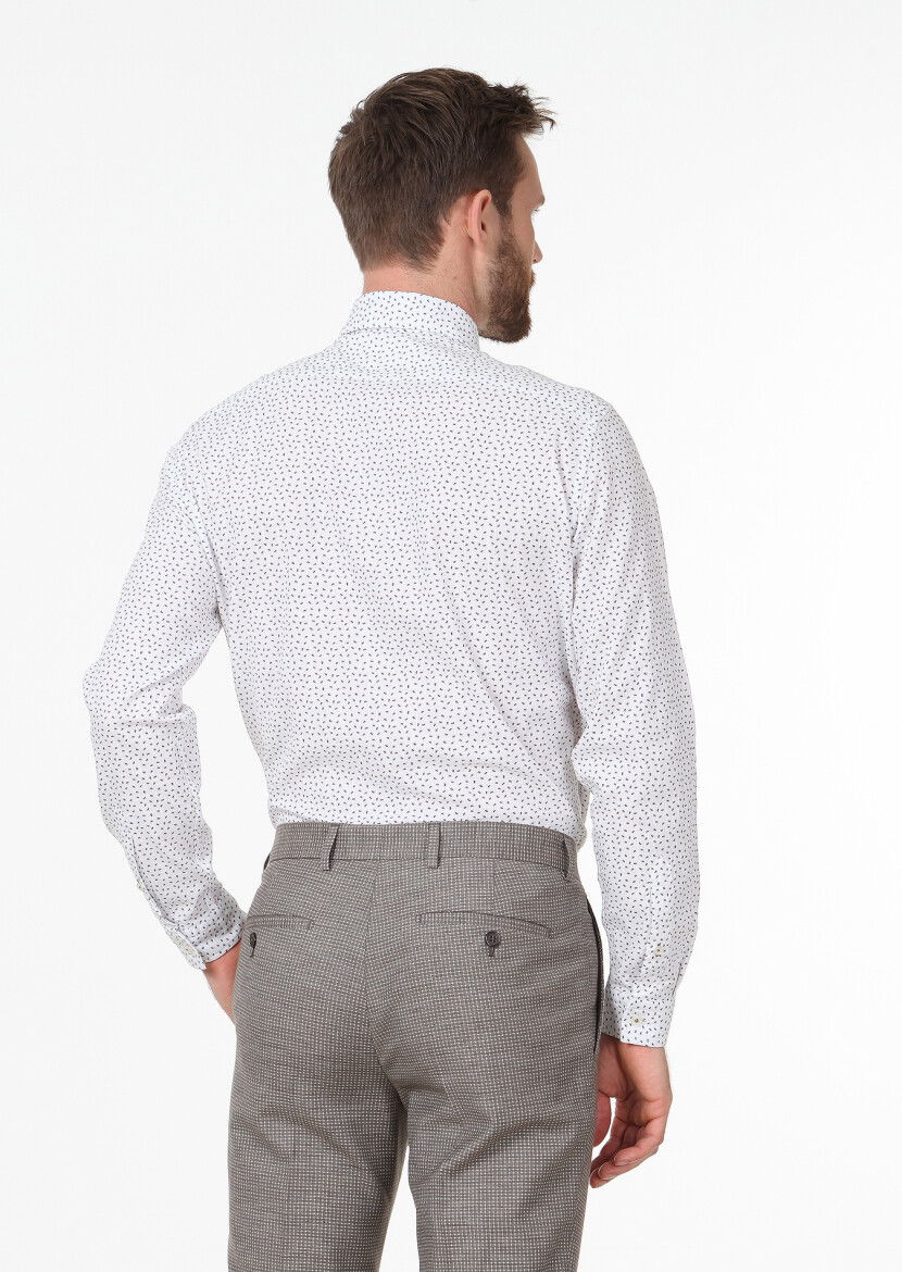 Vizon Baskılı Regular Fit Dokuma Casual %100 Pamuk Gömlek - 4