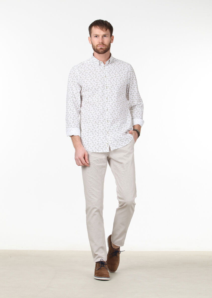 Vizon Baskılı Regular Fit Dokuma Casual Pamuk Karışımlı Gömlek - 2