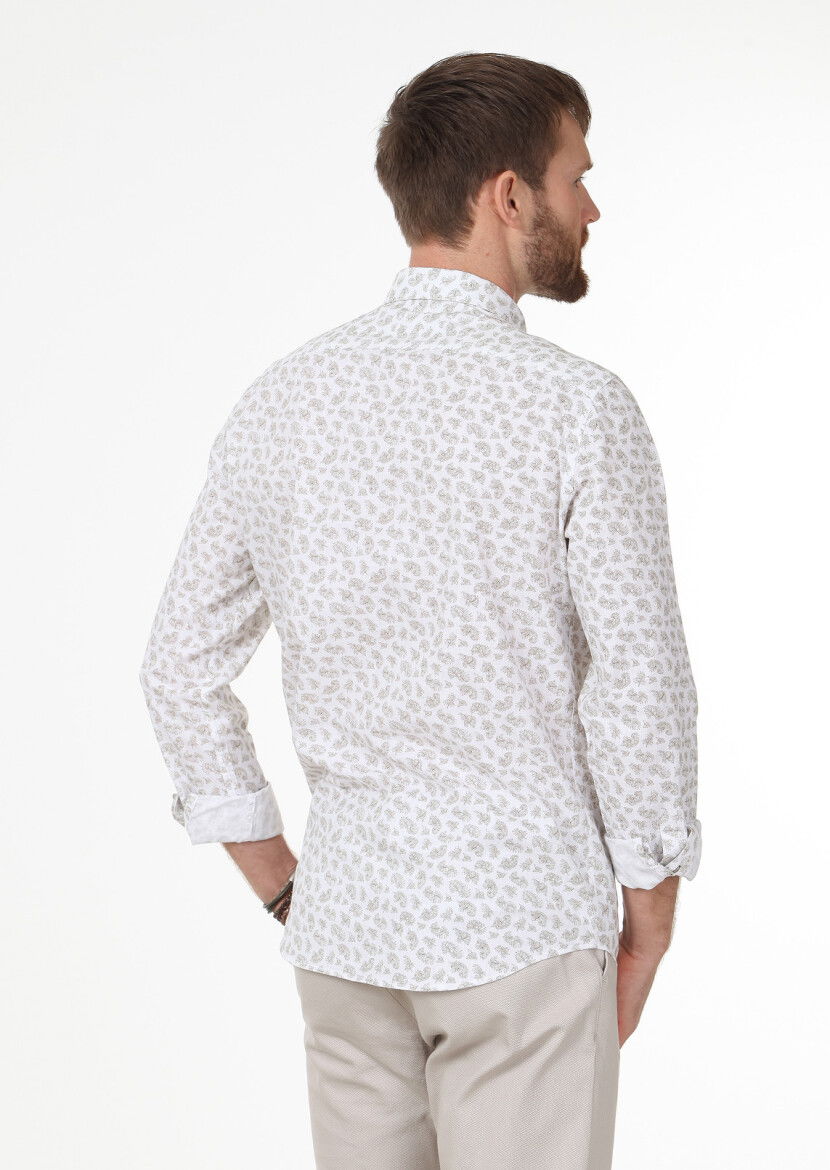 Vizon Baskılı Regular Fit Dokuma Casual Pamuk Karışımlı Gömlek - 4