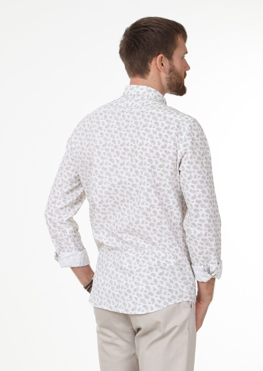 Vizon Baskılı Regular Fit Dokuma Casual Pamuk Karışımlı Gömlek - 4