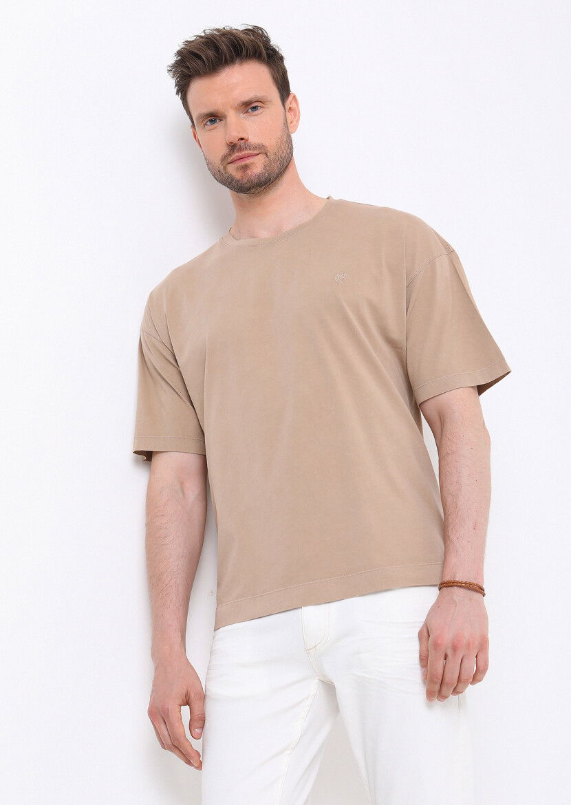 Vizon Düz Bisiklet Yaka %100 Pamuk T-Shirt 