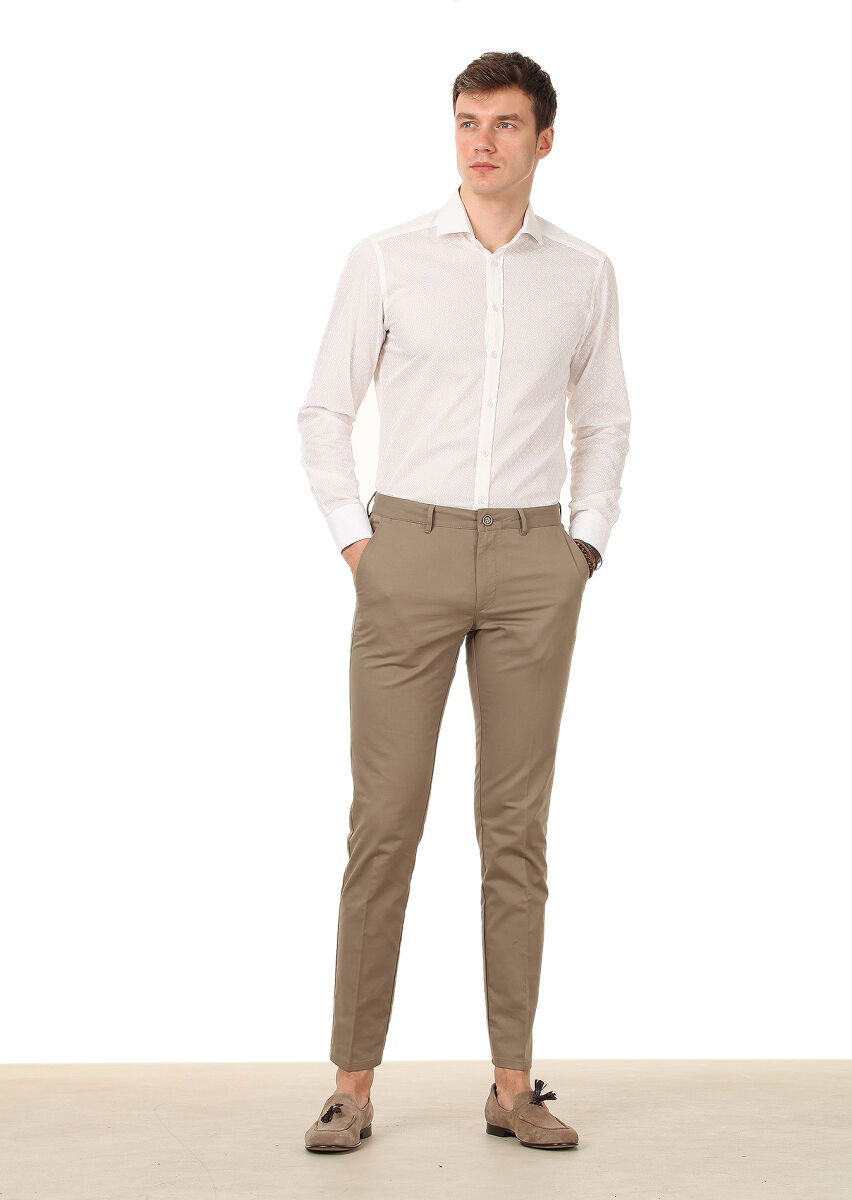Vizon Düz Dokuma Regular Fit Casual Pamuk Karışımlı Pantolon - 1