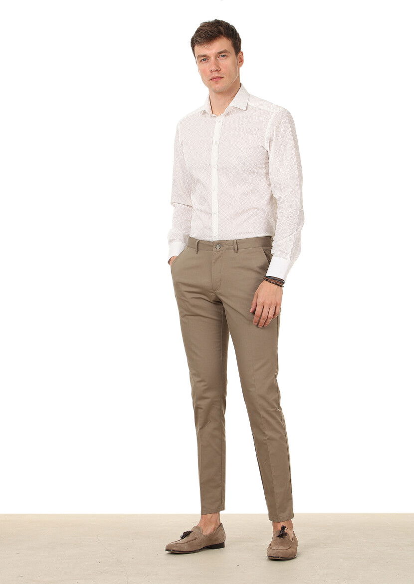 Vizon Düz Dokuma Regular Fit Casual Pamuk Karışımlı Pantolon 