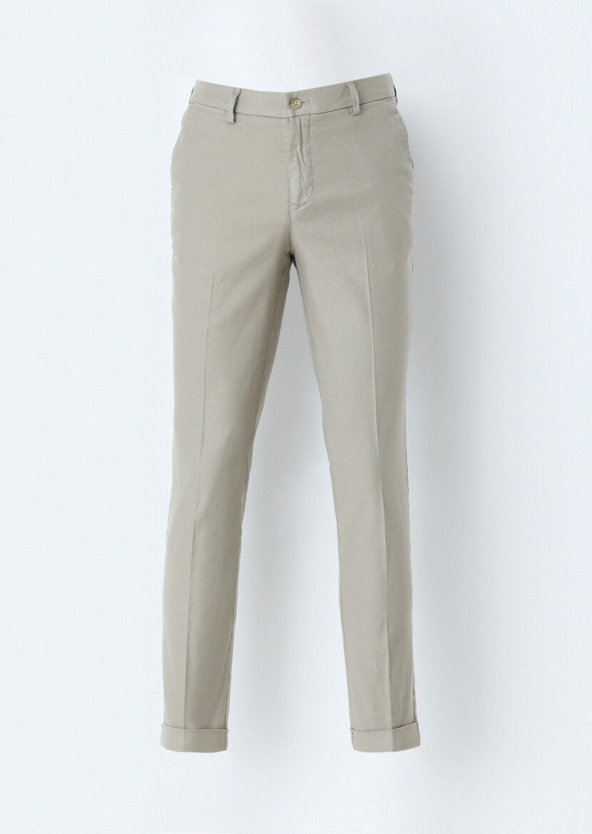 Vizon Düz Dokuma Regular Fit Casual Pamuk Karışımlı Pantolon 
