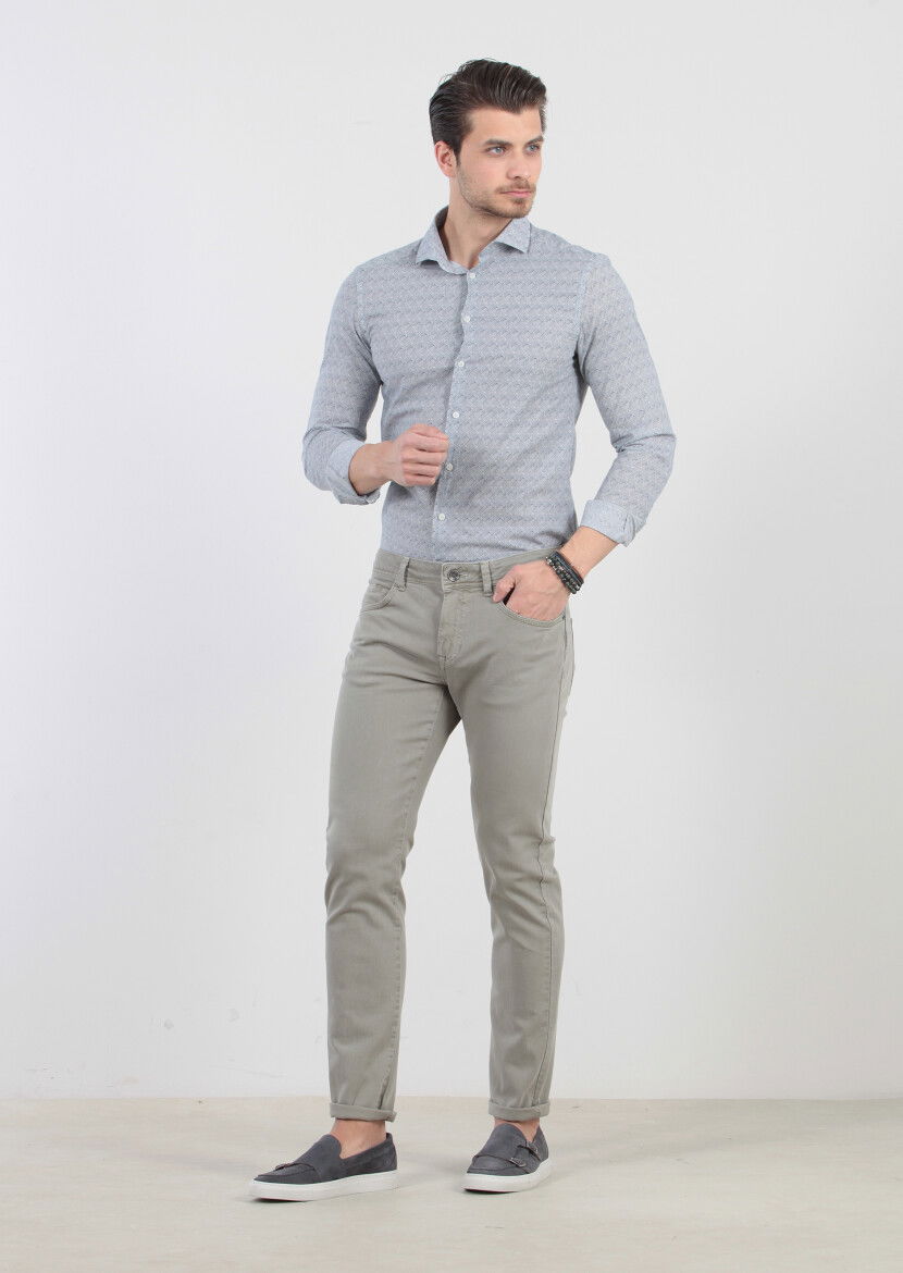 Vizon Düz Dokuma Slim Fit Casual Pamuk Karışımlı Pantolon 