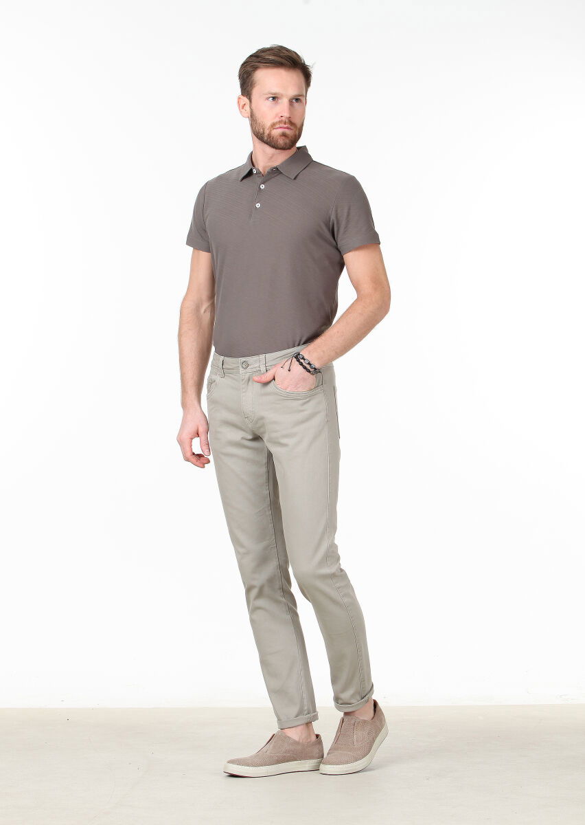 Vizon Düz Dokuma Slim Fit Casual Pamuk Karışımlı Pantolon - 2