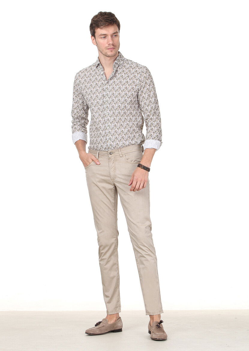 Vizon Düz Dokuma Slim Fit Casual Pamuk Karışımlı Pantolon 