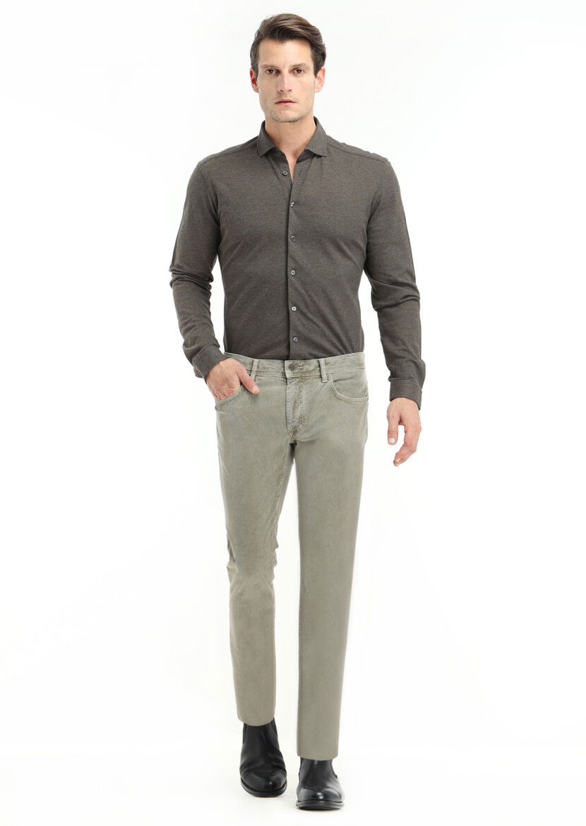 Vizon Düz Dokuma Slim Fit Casual Pamuk Karışımlı Pantolon 