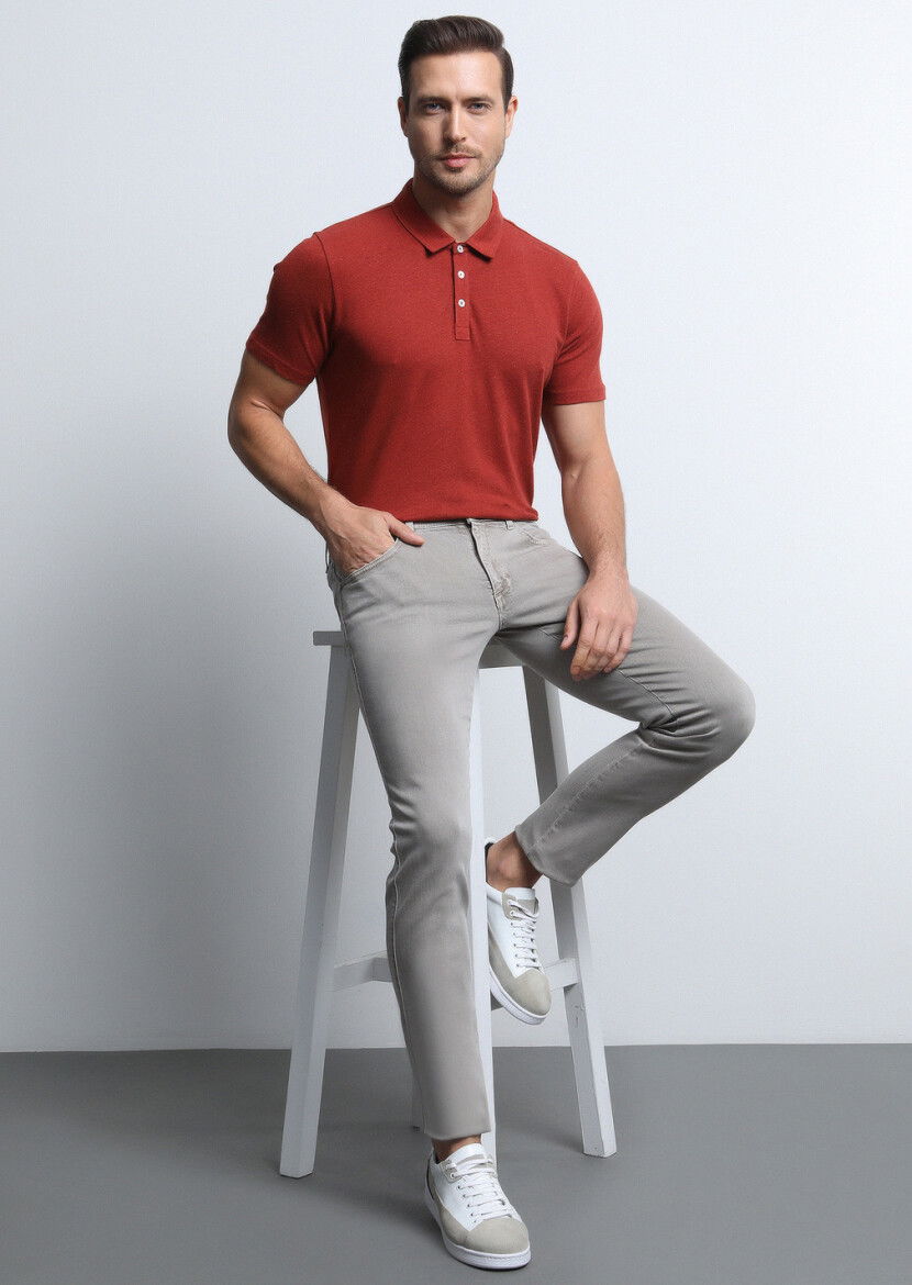 Vizon Düz Dokuma Slim Fit Casual Pamuk Karışımlı Pantolon 