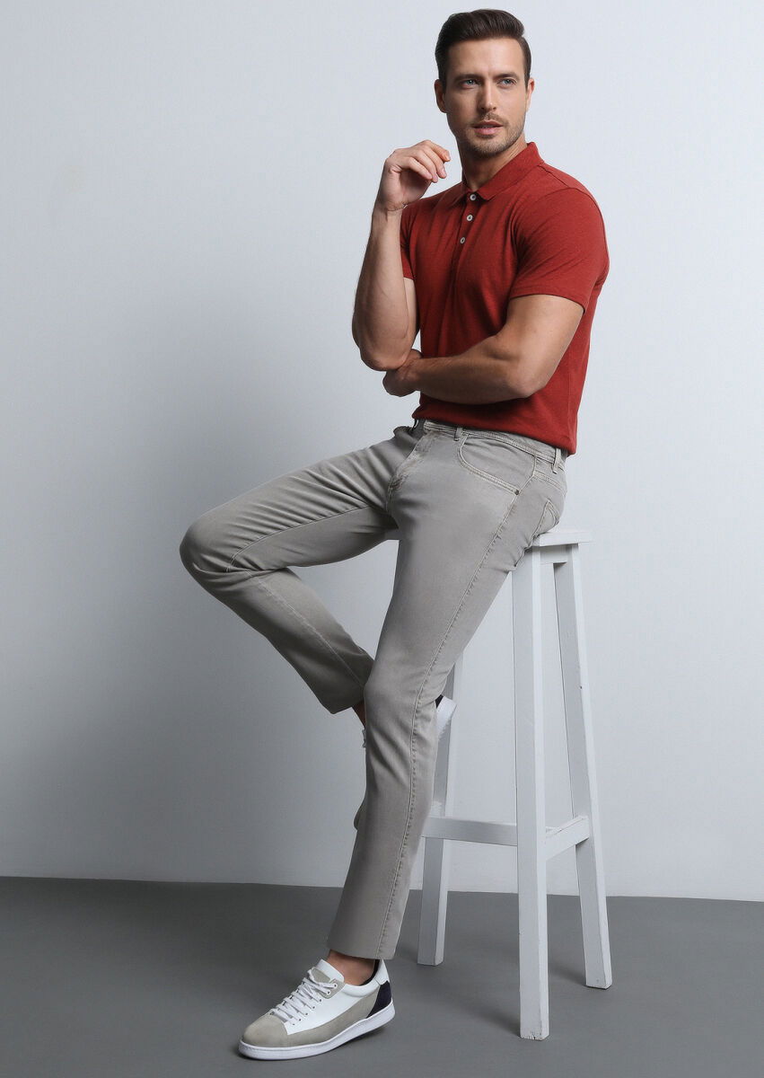 Vizon Düz Dokuma Slim Fit Casual Pamuk Karışımlı Pantolon - 4