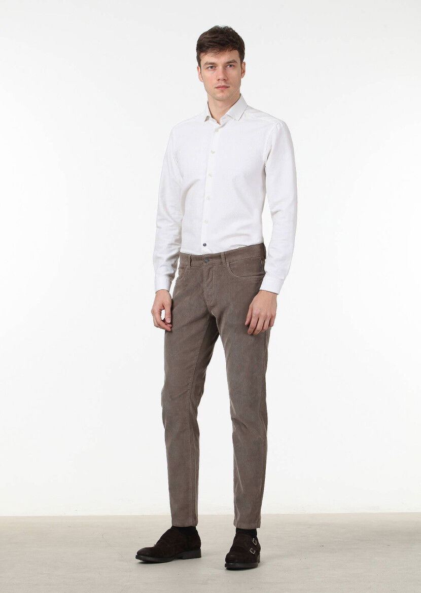 Vizon Düz Dokuma Slim Fit Casual Pamuk Karışımlı Pantolon - 1