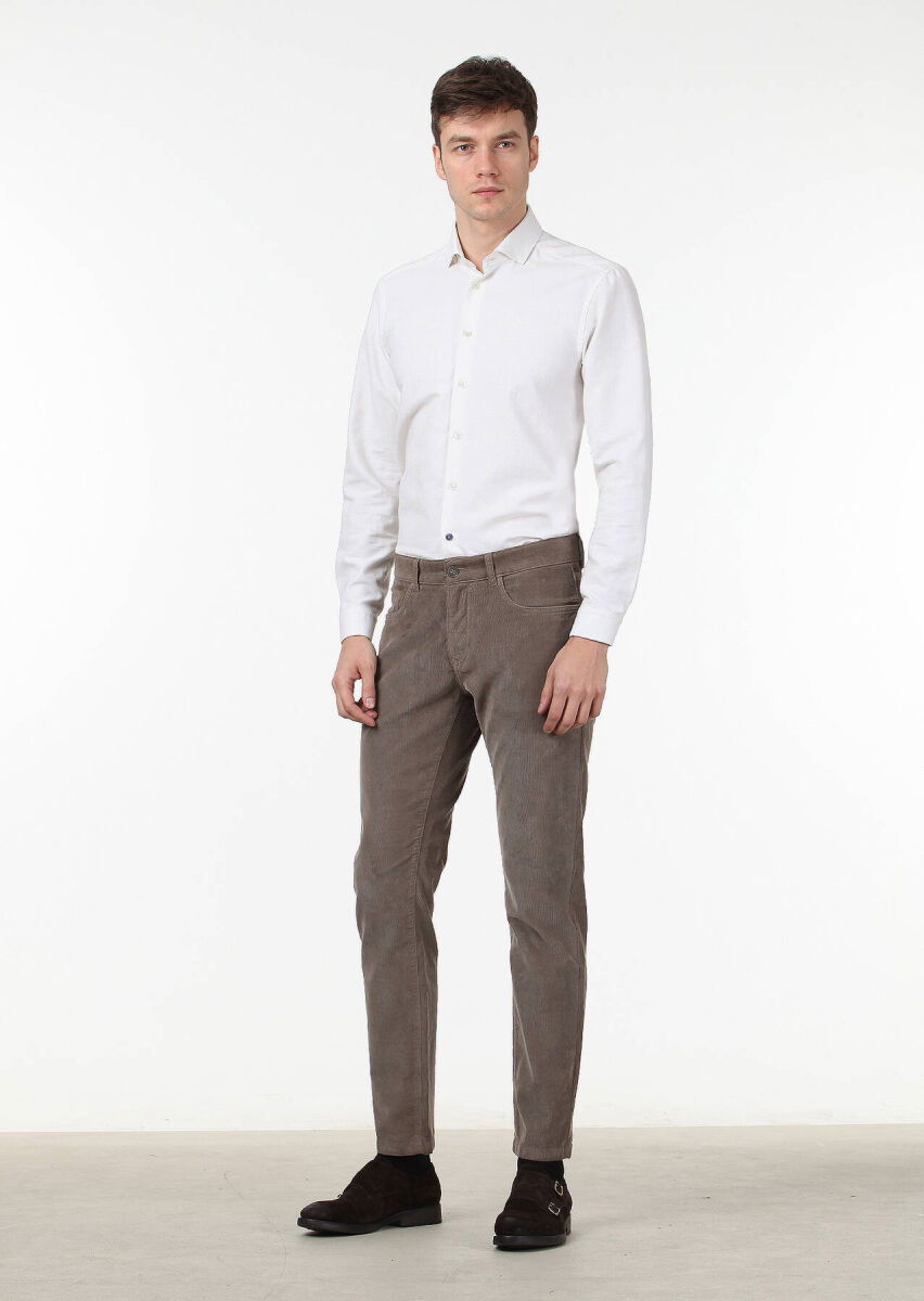 Vizon Düz Dokuma Slim Fit Casual Pamuk Karışımlı Pantolon - 1