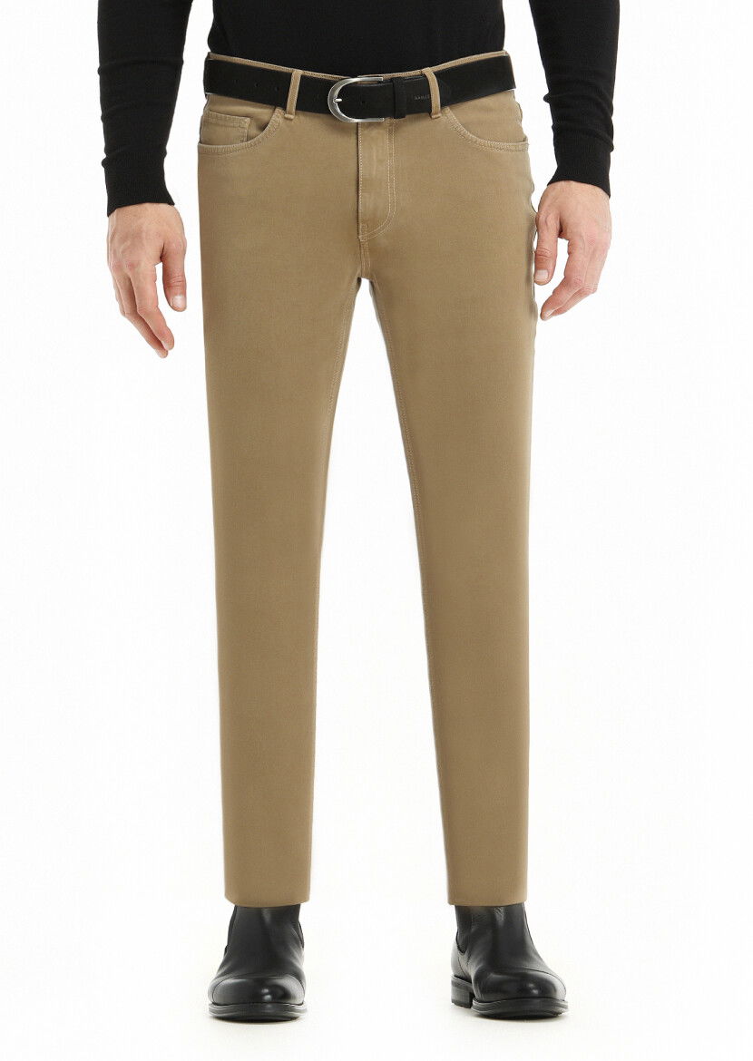 Vizon Düz Dokuma Slim Fit Casual Pamuk Karışımlı Pantolon 