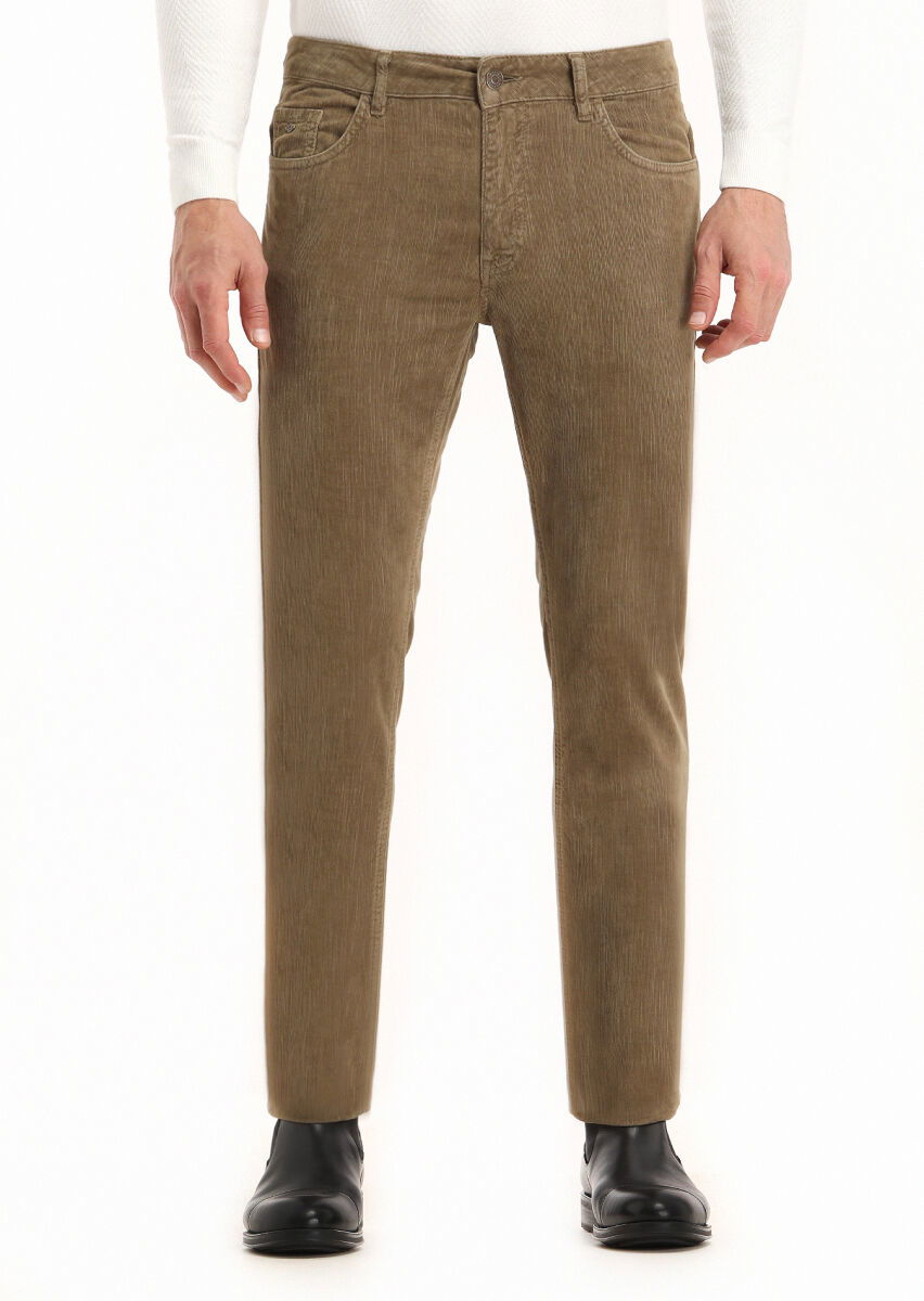 Vizon Fitilli Dokuma Slim Fit Kadife Casual Pamuk Karışımlı Pantolon - 3