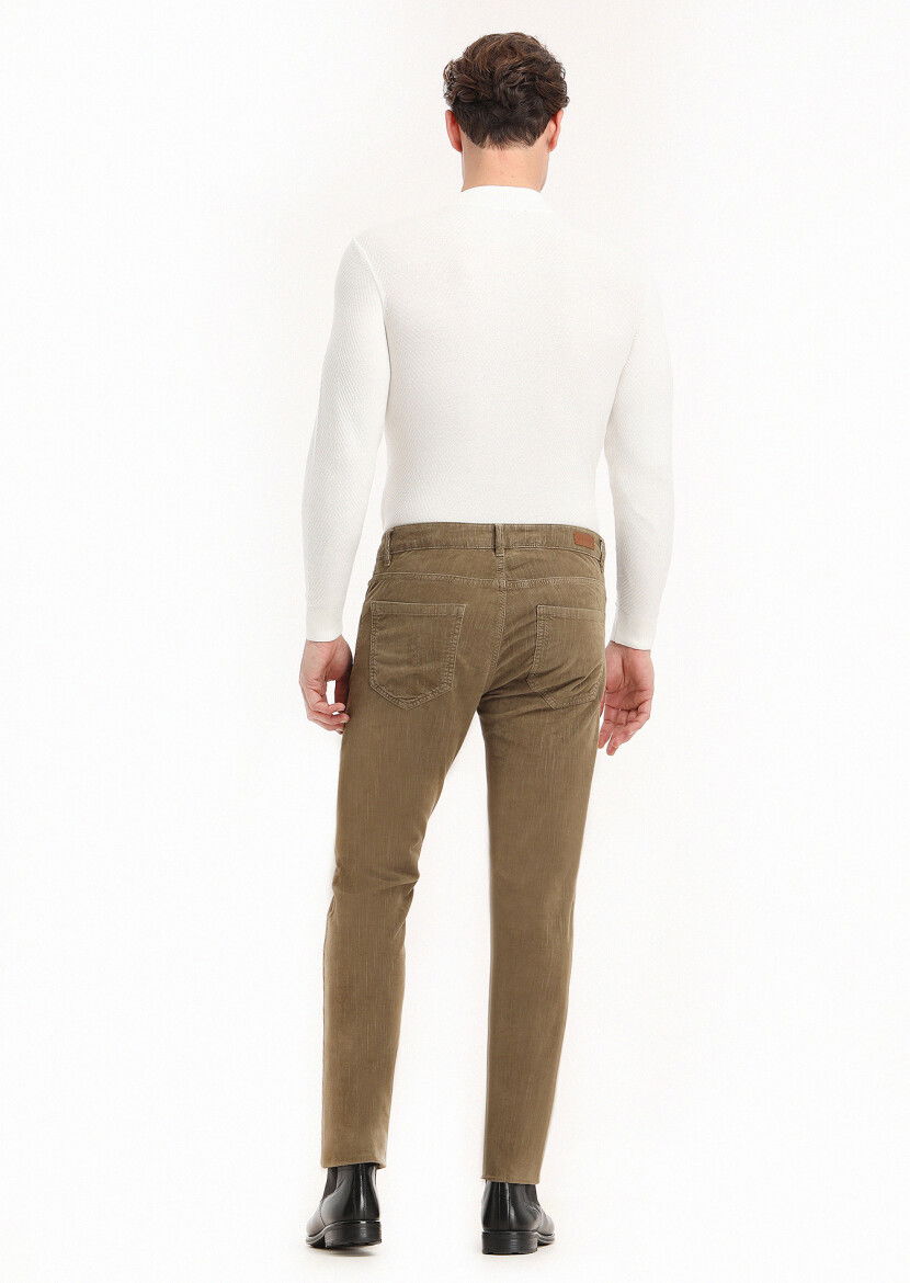 Vizon Fitilli Dokuma Slim Fit Kadife Casual Pamuk Karışımlı Pantolon - 4