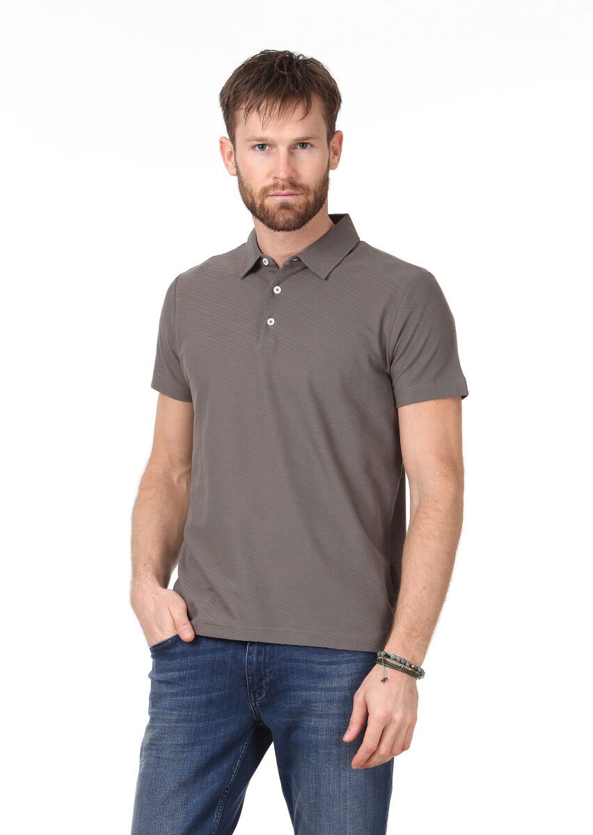 Vizon Jakarlı Polo Yaka %100 Pamuk T-Shirt - 1