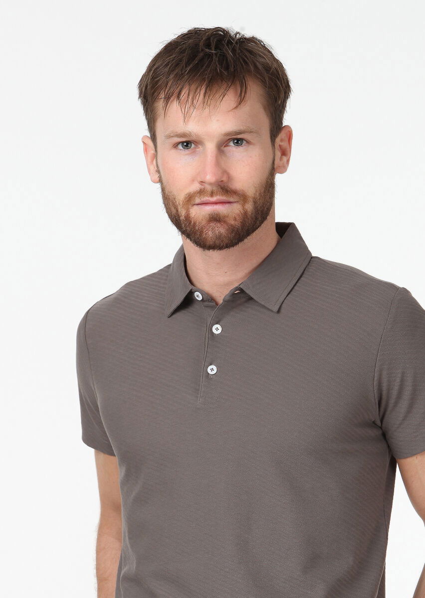 Vizon Jakarlı Polo Yaka %100 Pamuk T-Shirt - 3