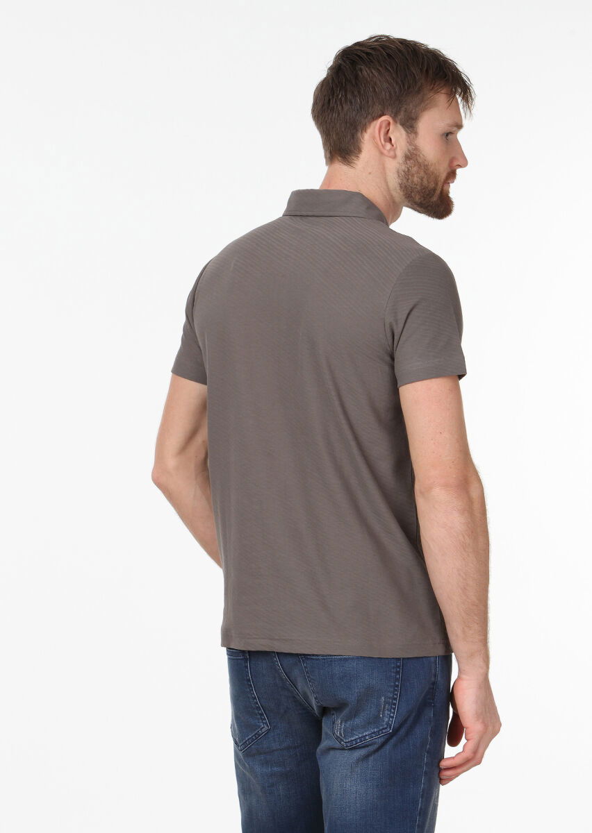 Vizon Jakarlı Polo Yaka %100 Pamuk T-Shirt - 4