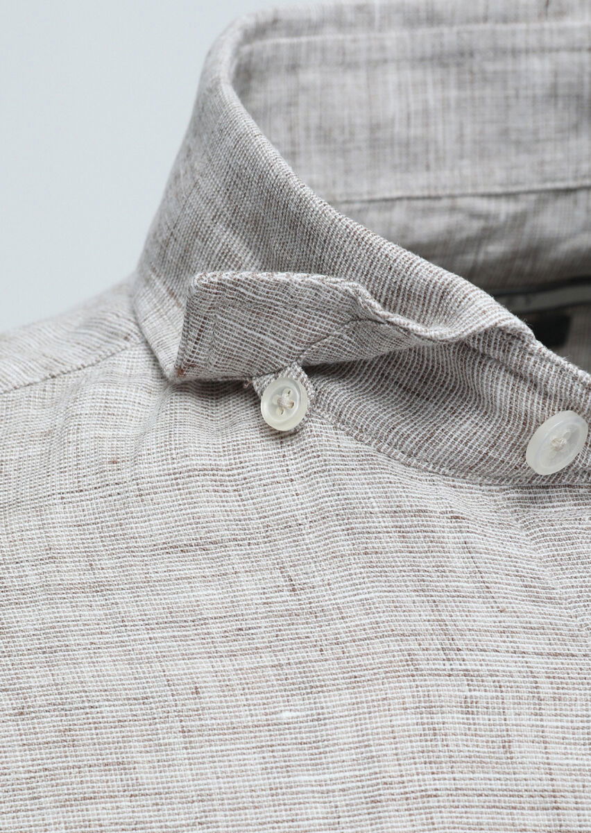 Vizon Regular Fit Dokuma Casual %100 Keten Gömlek - 3