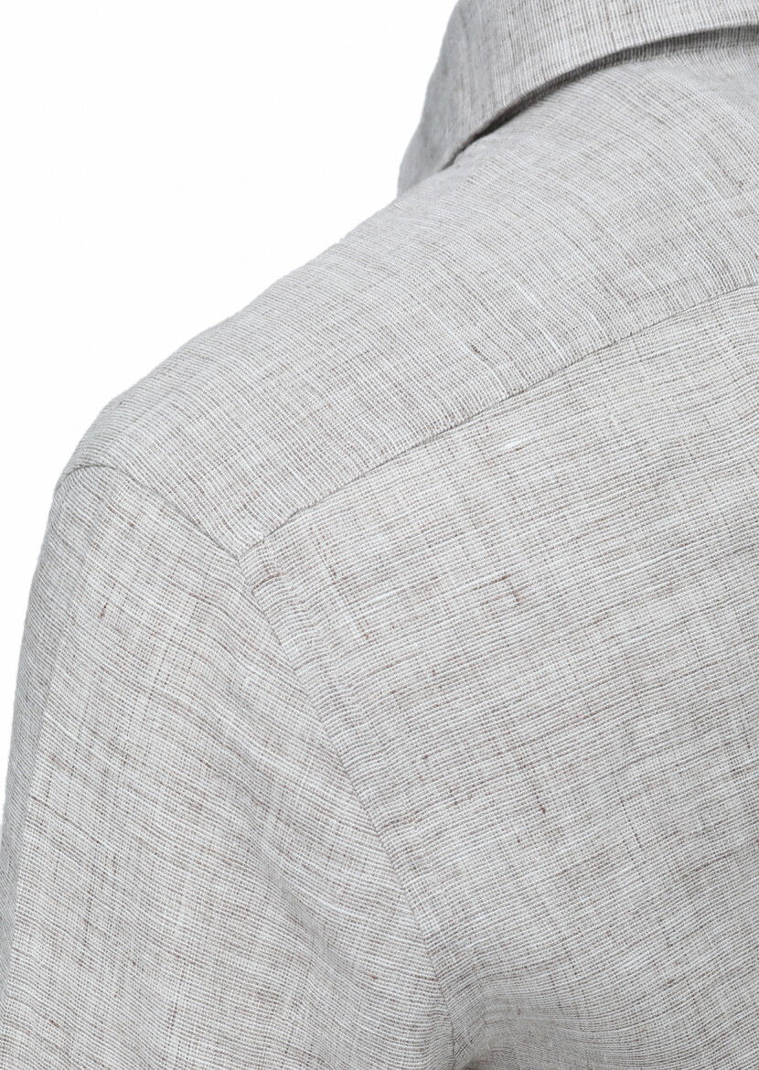 Vizon Regular Fit Dokuma Casual %100 Keten Gömlek - 4