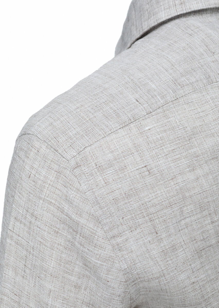 Vizon Regular Fit Dokuma Casual %100 Keten Gömlek - 4