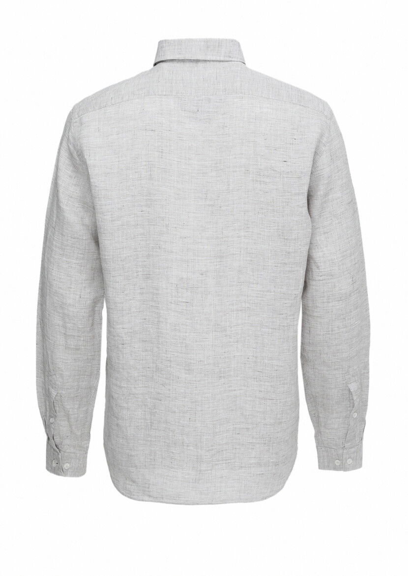 Vizon Regular Fit Dokuma Casual %100 Keten Gömlek - 5