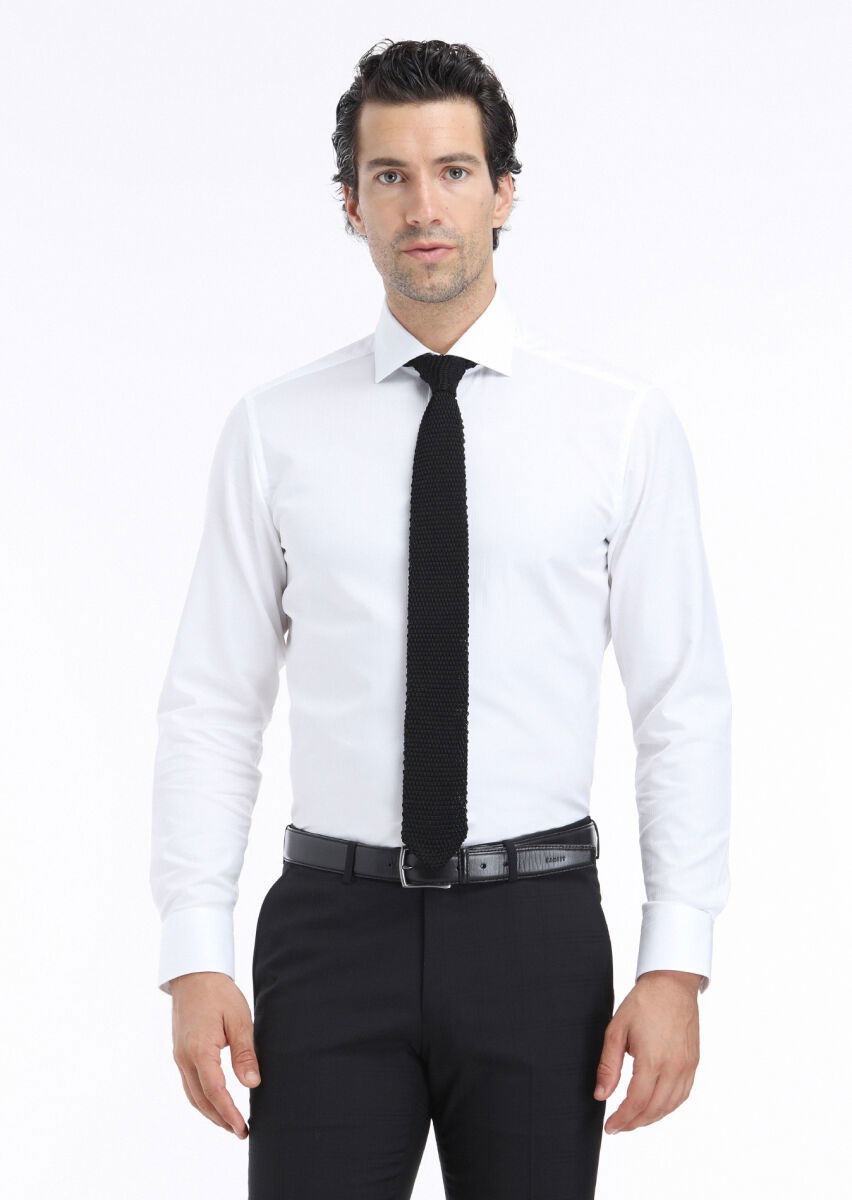 White Striped Regular Fit Weaving Classical 100% Cotton Shirt - 2