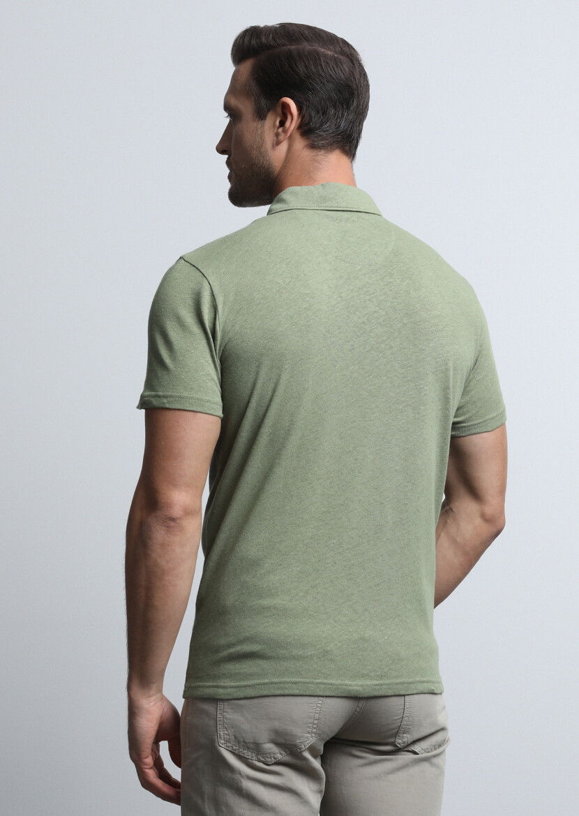 Yeşil Baskılı Polo Yaka Pamuk Karışımlı T-Shirt - 5
