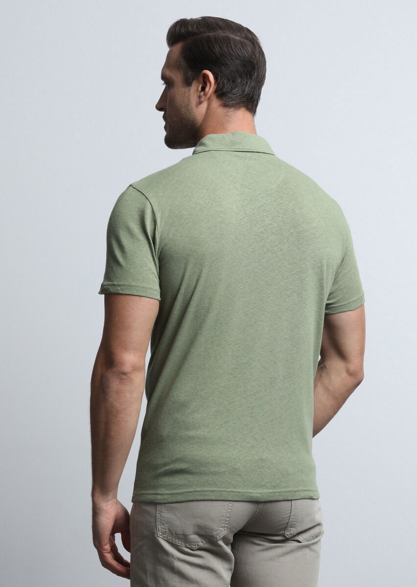 Yeşil Baskılı Polo Yaka Pamuk Karışımlı T-Shirt - 5