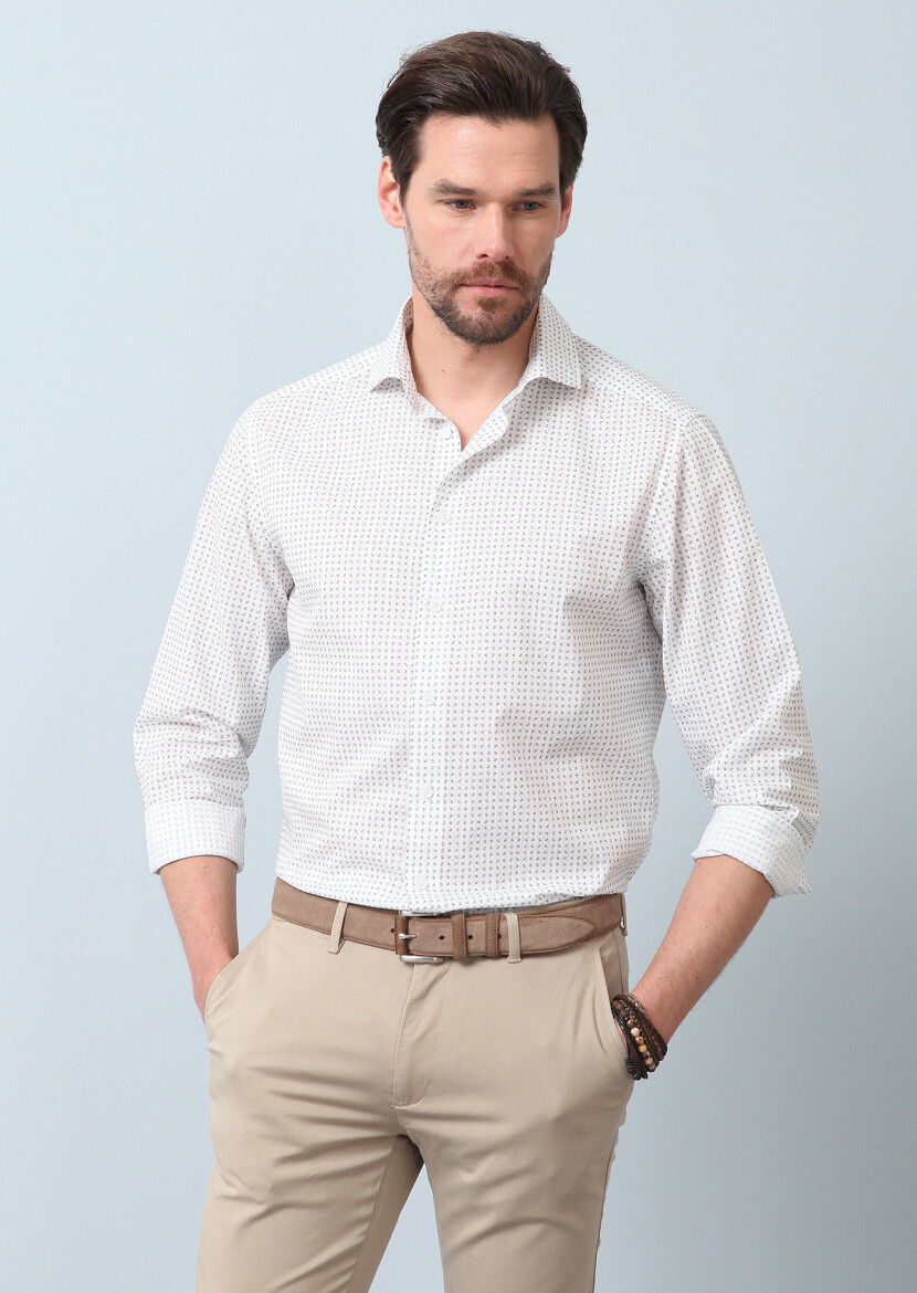 Yeşil Baskılı Regular Fit Dokuma Casual %100 Pamuk Gömlek - 1