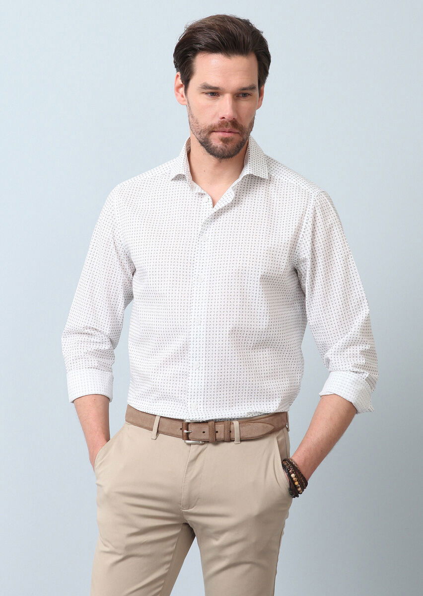 Yeşil Baskılı Regular Fit Dokuma Casual %100 Pamuk Gömlek - 1