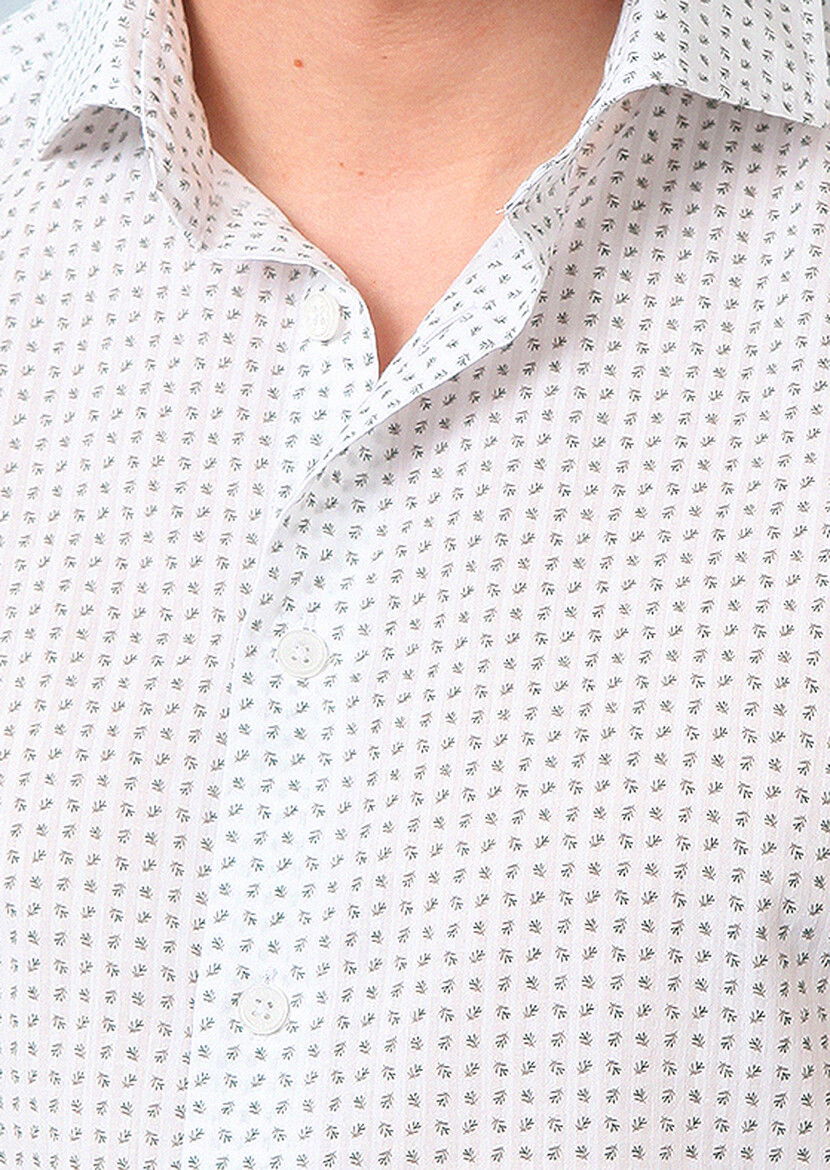 Yeşil Baskılı Regular Fit Dokuma Casual %100 Pamuk Gömlek - 5