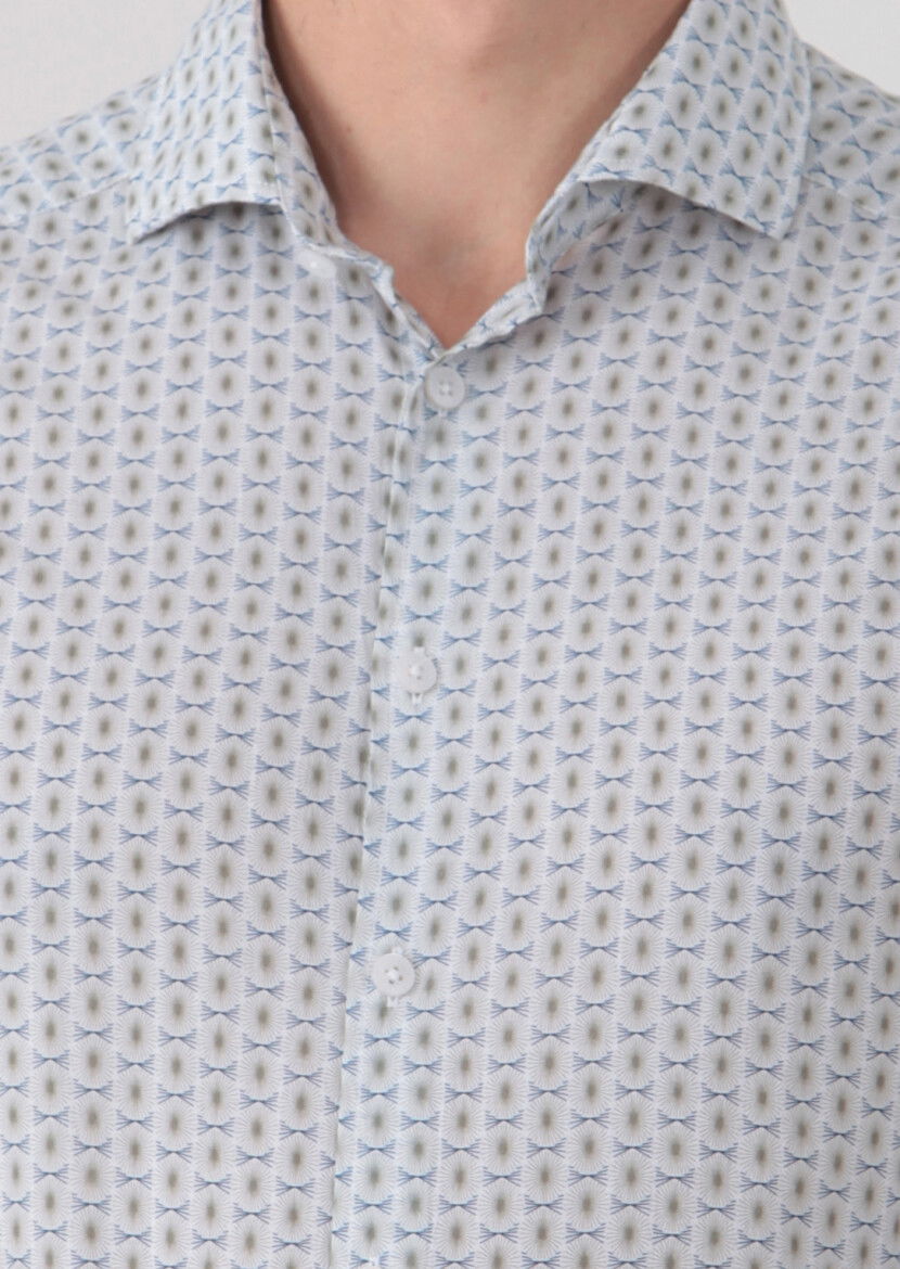 Yeşil Baskılı Slim Fit Dokuma Casual %100 Pamuk Gömlek - 4