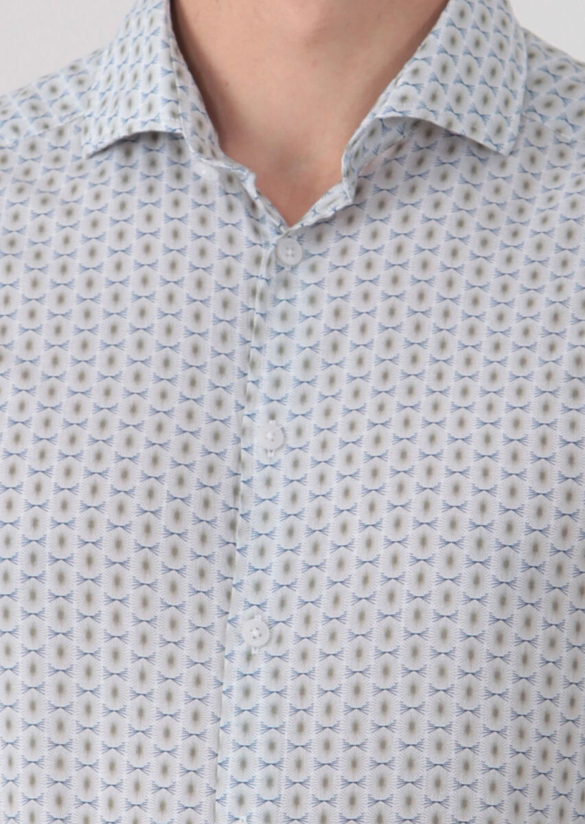 Yeşil Baskılı Slim Fit Dokuma Casual %100 Pamuk Gömlek - 4