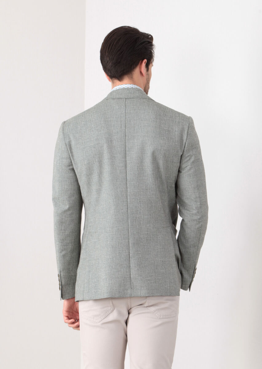 Yeşil Desenli Zeroweight-slim Fit Yün Karışımlı Ceket - 6