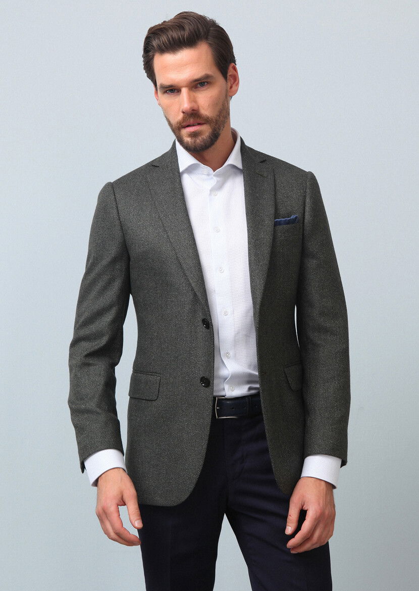 Yeşil Mikro Regular Fit İpek Karışımlı Ceket - 3