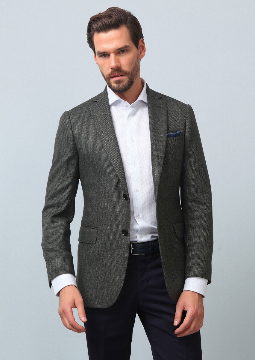 Yeşil Mikro Regular Fit İpek Karışımlı Ceket - 3