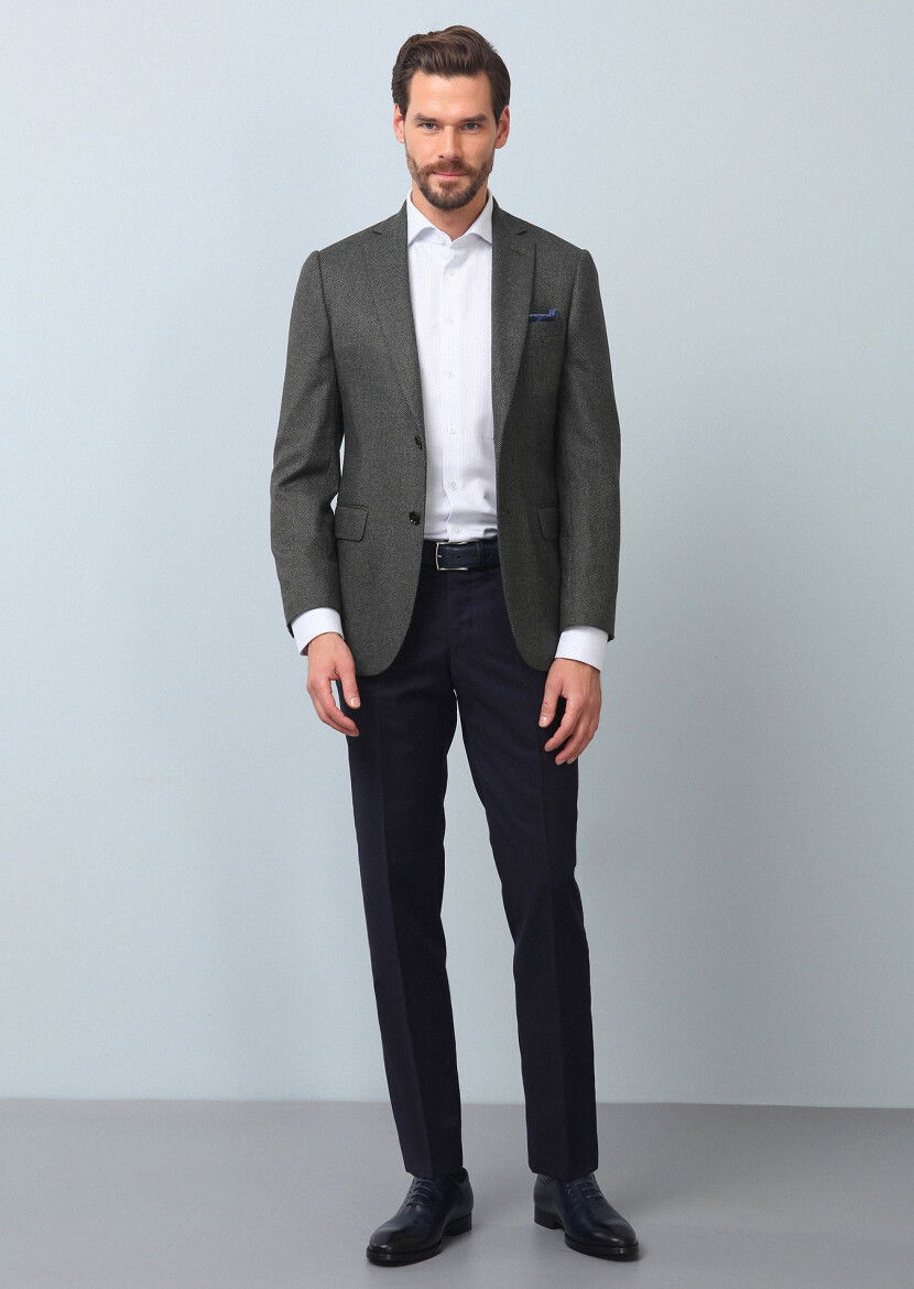 Yeşil Mikro Regular Fit İpek Karışımlı Ceket - 4
